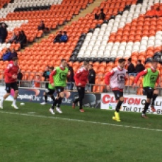 Players warming up Blackpool 2014/15